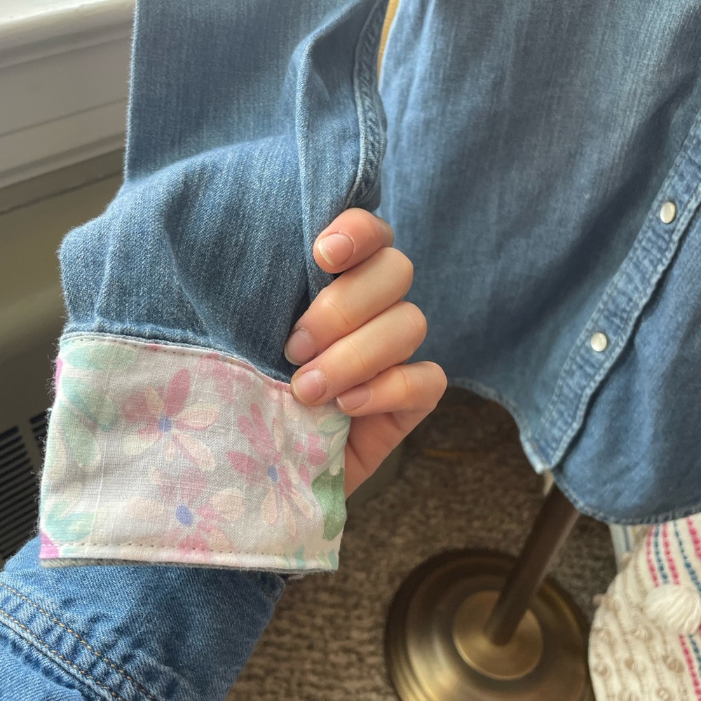 Chaps Flower Patchwork Pearl Snap Button Down - image 5